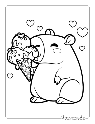 Capybara Coloring Pages Easy Cute Chibi Capybara Drawing Eating Ice Cream