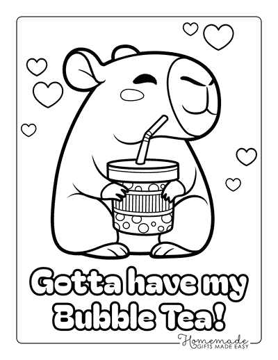 Capybara Coloring Pages Easy Cute Chibi Capybara Drinking Boba Tea