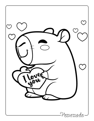 Capybara Coloring Pages Easy Cute Chibi Capybara Valentines