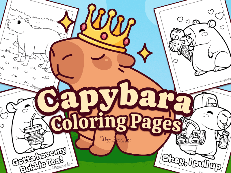 Free printable cute chibi capybara coloring page for kids and adults