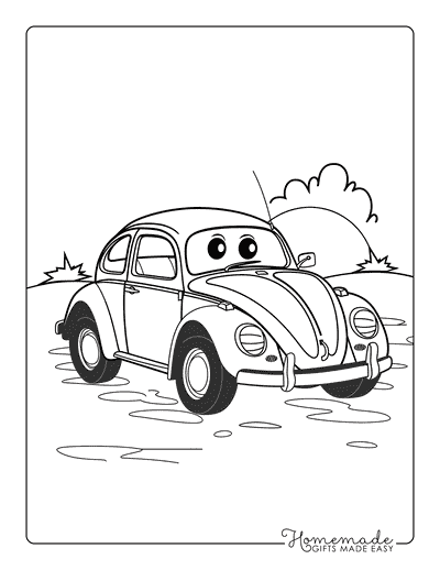 Car Coloring Pages Volkswagen Beetle Cartoon Beach