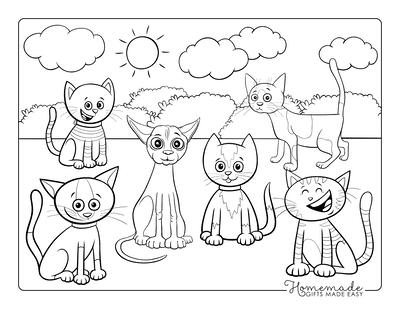 Cat Coloring Pages Cartoon Group of Cats