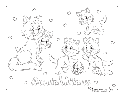 Cat Coloring Pages Cartoon Mother Kittens Cute