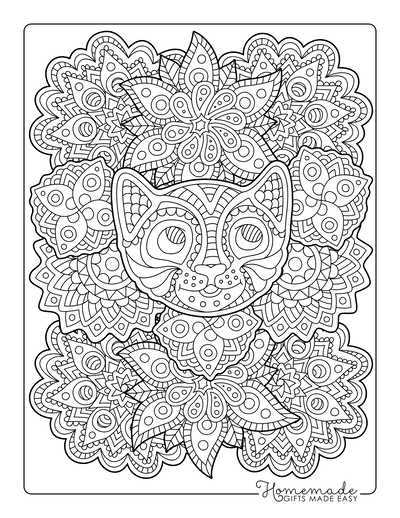 Cat Coloring Pages Cat Face Patterned for Adults