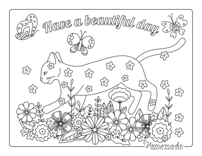 Cat Coloring Pages Cat in Flowers Detailed Drawing