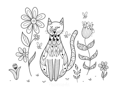 Cat Coloring Pages Cat in Garden Doodle