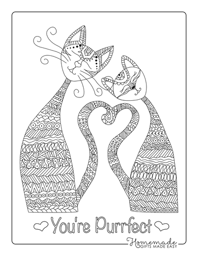 Cat Coloring Pages Cats in Love Intricate Pattern Adults