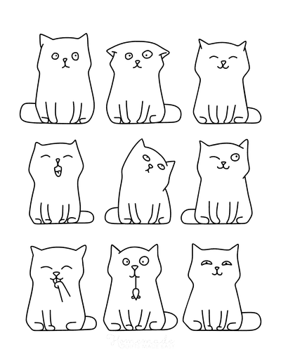 Cat Coloring Pages Cute Cartoon Cat Outlines