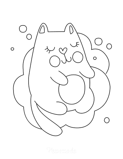 Cat Coloring Pages Cute Cartoon Cat Sleeping