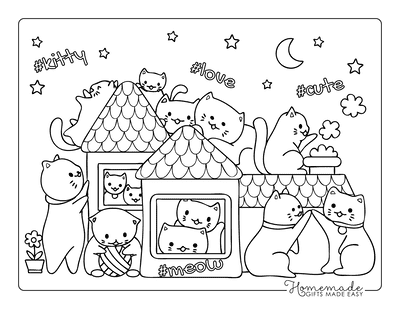 Cute Cat Jumping Coloring Page - ColoringAll