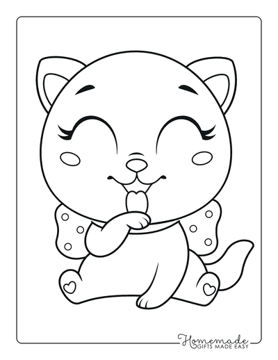 Cat Coloring Pages Cute Cat Cleaning Paw