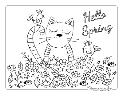 Cat Coloring Pages Cute Cat in Garden