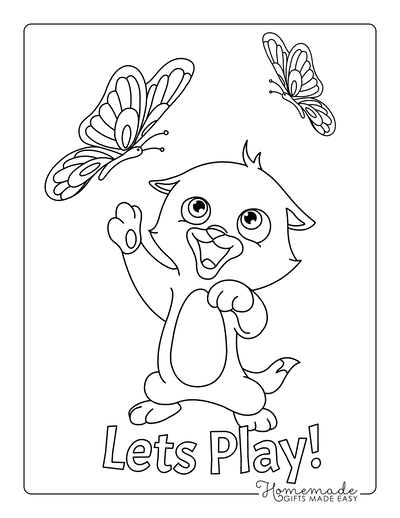Cat Coloring Pages Cute Cat Playing With Butterfly