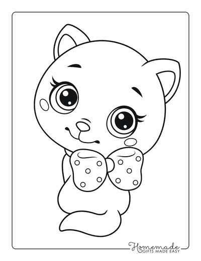 Cat Coloring Pages Cute Cat With Bow