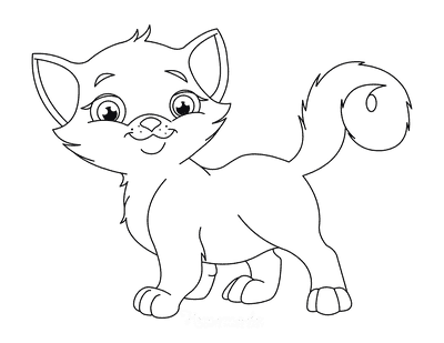 Cat Coloring Pages Cute Eyes Fluffy Tail