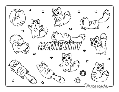 Cat Coloring Pages Cute Kawaii Cartoon Cats