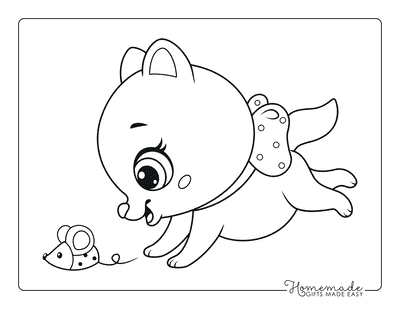 Cat Coloring Pages Cute Kitten Chasing Mouse