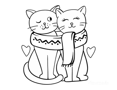 Cat Coloring Pages Cute Pair Cats in Love