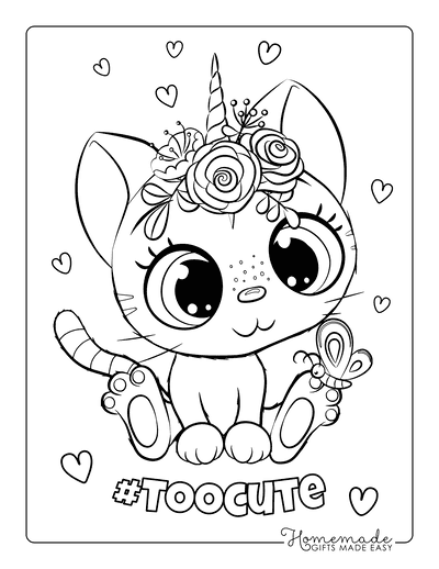 Cat Coloring Pages Farm Cute Caticorn Big Eyes