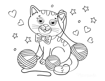 Cat Coloring Pages Kitten Wool Hearts Stars