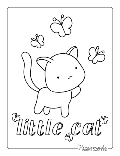 Cat Coloring Pages Little Cute Cat Butterfly