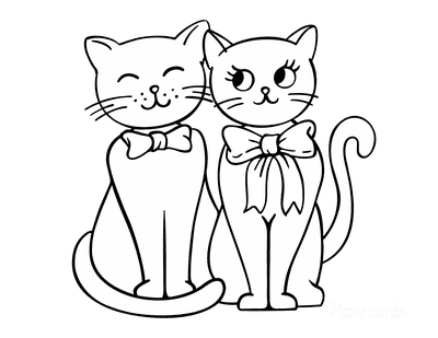 Cat Coloring Pages Preschool Pair of Cats Bows