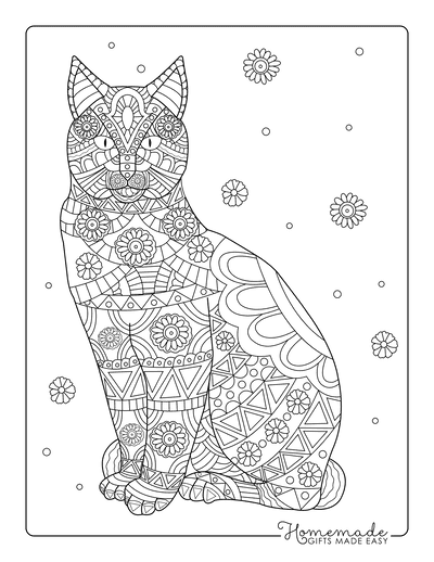Cat Coloring Pages Sitting Cat Zentangle for Adults
