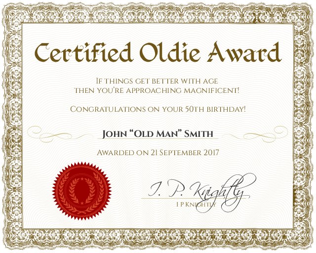 certified oldie certificate template