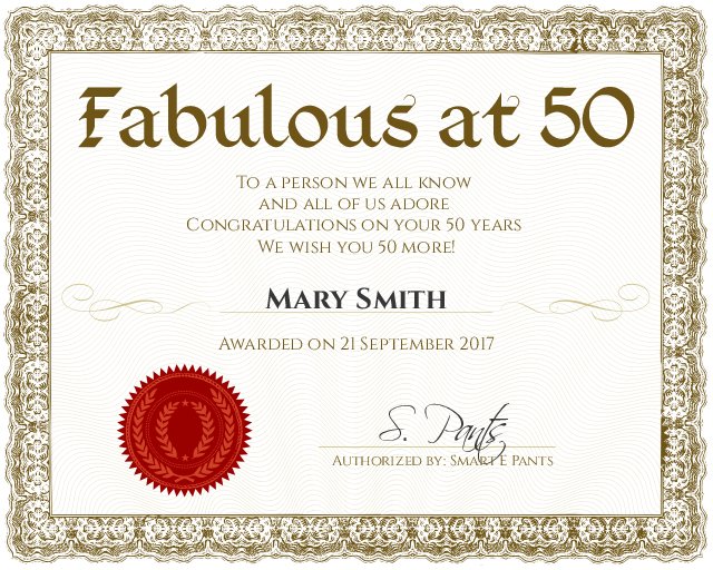 fabulous at 50 certificate template