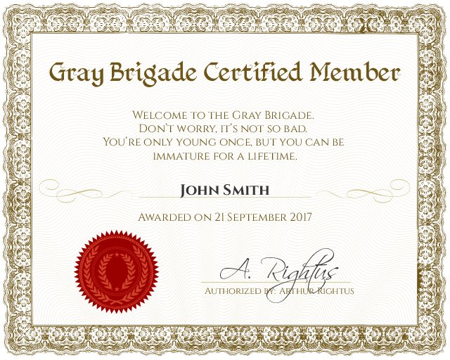 gray brigade certificate template