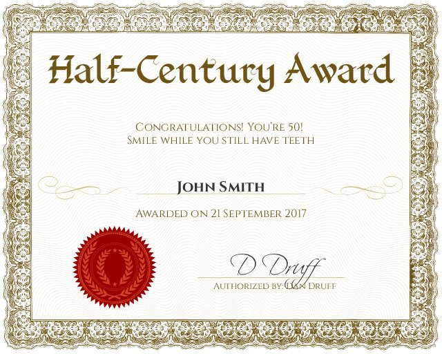 half-century 50th birthday certificate template