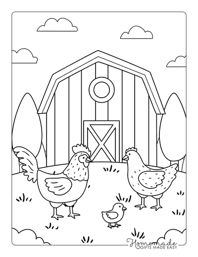 Chicken Coloring Pages Cute Chicken Family Rooster Hen Baby Chick Coloring
