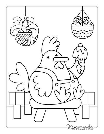 Chicken Coloring Pages Funny Cute Chicken Eating Ice Cream Cone