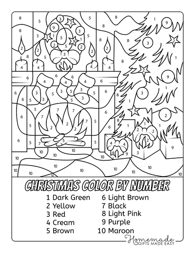 free printable color by number christmas coloring pages