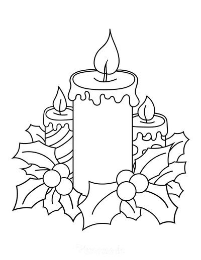 Christmas Coloring Pages Candles With Holly