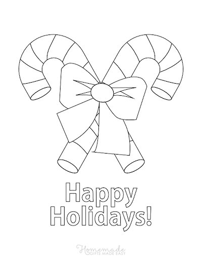 Christmas Coloring Pages Candy Canes Bow Happy Holidays
