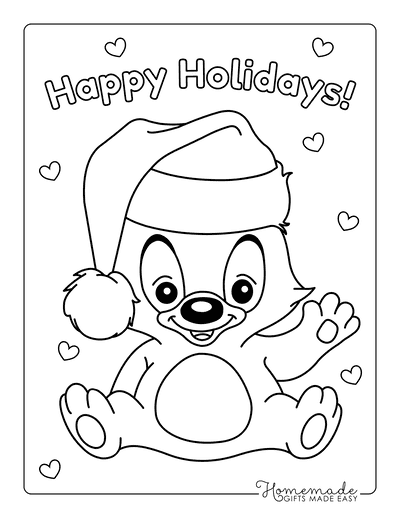 Christmas Coloring Pages Cute Bear Wearing Santa Hat Preschoolers