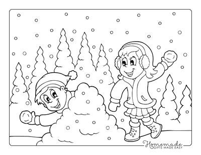 Christmas Coloring Pages Cute Children Snowman Fight