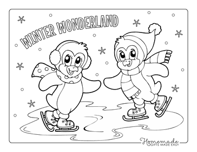 Christmas Coloring Pages Cute Penguins Skating