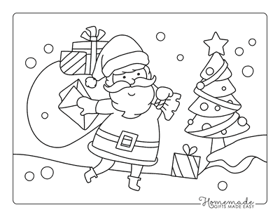 Christmas Coloring Pages Easy Santa With Gifts for Kids