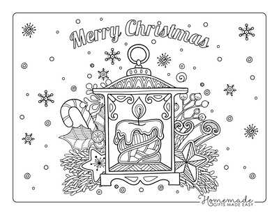 Christmas Coloring Pages for Adults Candle Lantern Holly Cinnamon Candy