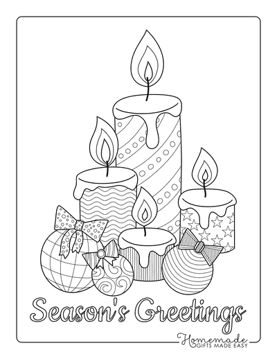 Christmas Coloring Pages for Adults Candles Baubles Patterned