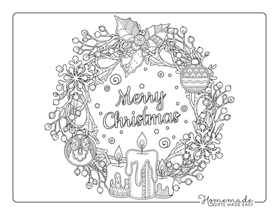 Christmas Coloring Pages for Adults Decorative Wreath Candles
