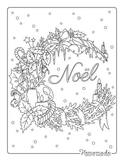 Christmas Coloring Pages for Adults Festive Wreath Noel