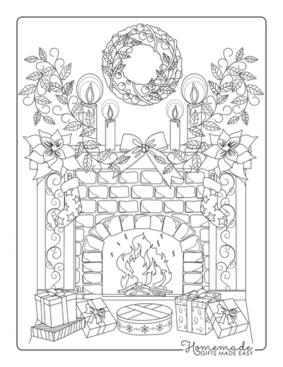 Christmas Coloring Pages for Adults Fireside Gifts Wreath Candles