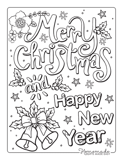 Christmas Coloring Pages for Adults Merry Christmas Happy New Year Bells Flowers