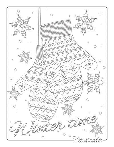 Christmas Coloring Pages for Adults Patterned Mittens Snowflakes
