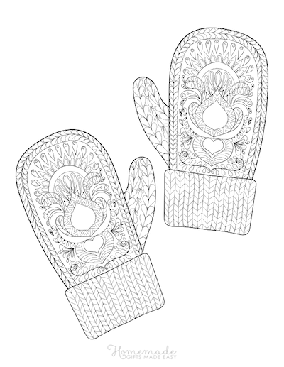 Christmas Coloring Pages for Adults Patterned Winter Mittens