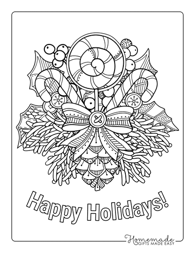 Christmas Coloring Pages for Adults Pinecone Candy Fir Berries Holly