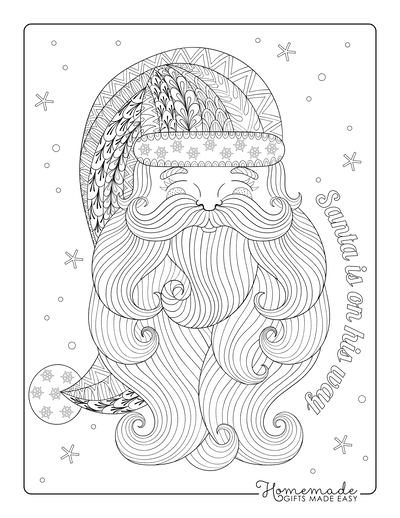 Christmas Coloring Pages for Adults Santa Claus Face Intricate Doodle